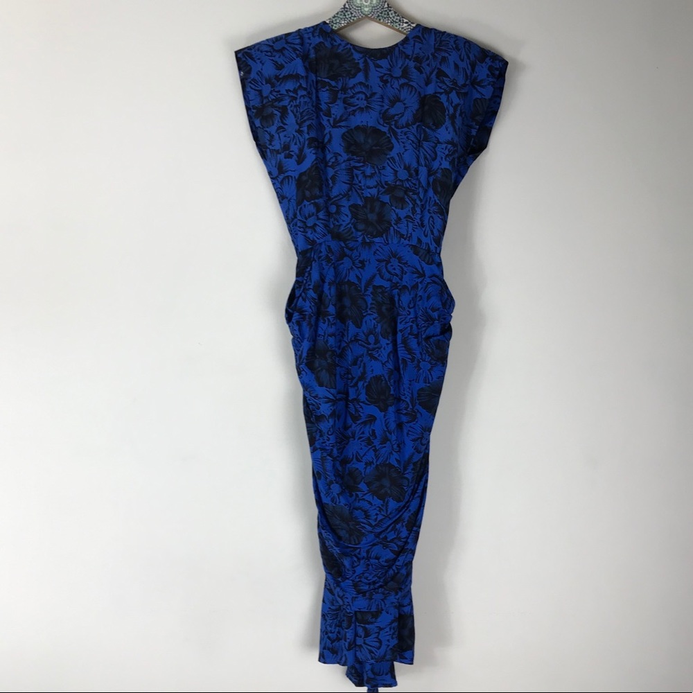 VINTAGE 80’s Blue Floral Draped Midi Dress XS/S